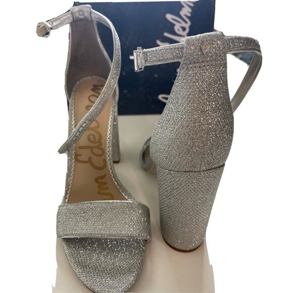Sam Edelman Yaro Women's 9.5 Ankle Strap Blocked Heels Shoes Shimmer Bling - Picture 6 of 16